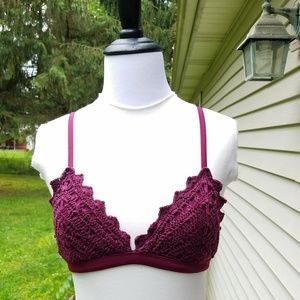 Xhilaration Burgandy Ruffle crochet Bikini top
